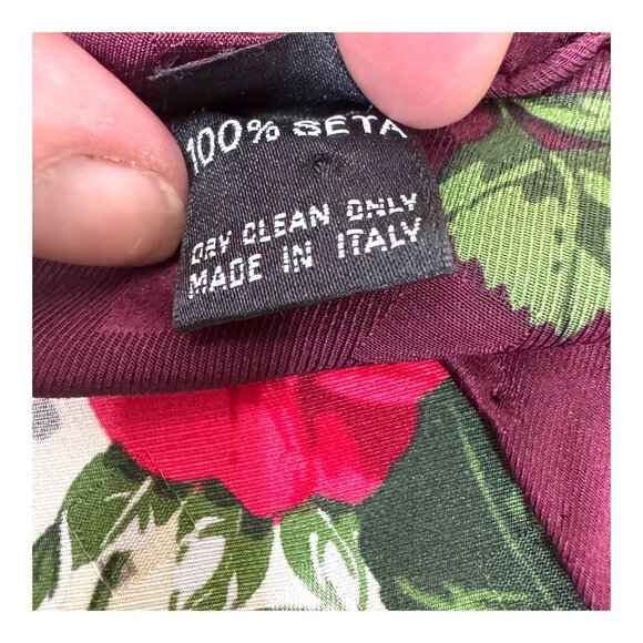 Ratti Italian Floral Silk Scarf 33.5" Red Roses & Gold Baroque Design Italy VTG - Picture 5 of 8